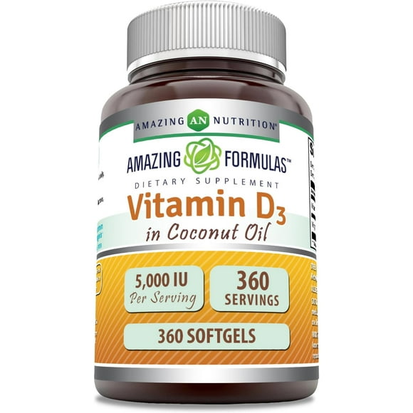 Suplemento Dietético Amazing Nutrition Vitamina D3 en Aceite de Coco 5000 IU 360 Softgels