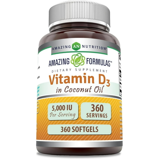 Suplemento Dietético Amazing Nutrition Vitamina D3 en Aceite de Coco 5000 IU 360 Softgels