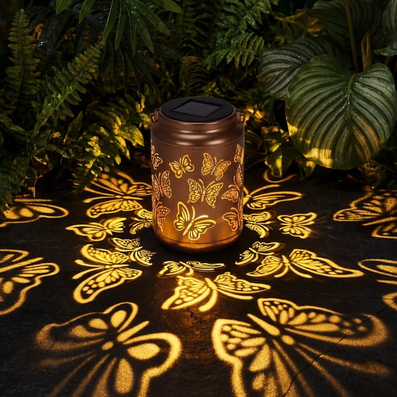 Butterfly Solar Lantern Outdoor Waterproof, Metal Hanging Lantern with Warm Yellow Light for Patio Garden Yard Pathway, Mother's Day Gift for Mom Grandma Women