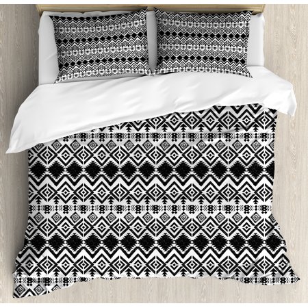 Geometric Duvet Cover Set Monochrome Hand Drawn Tribal Pattern