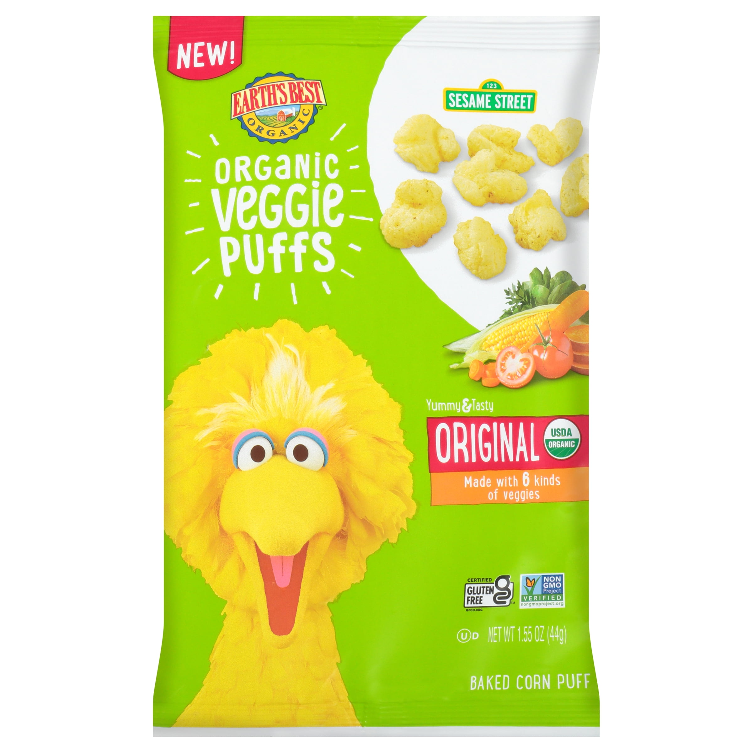Earth's Best Sesame Street Baby Snack Organic Original Veggie Puffs, 1.55 oz Bag