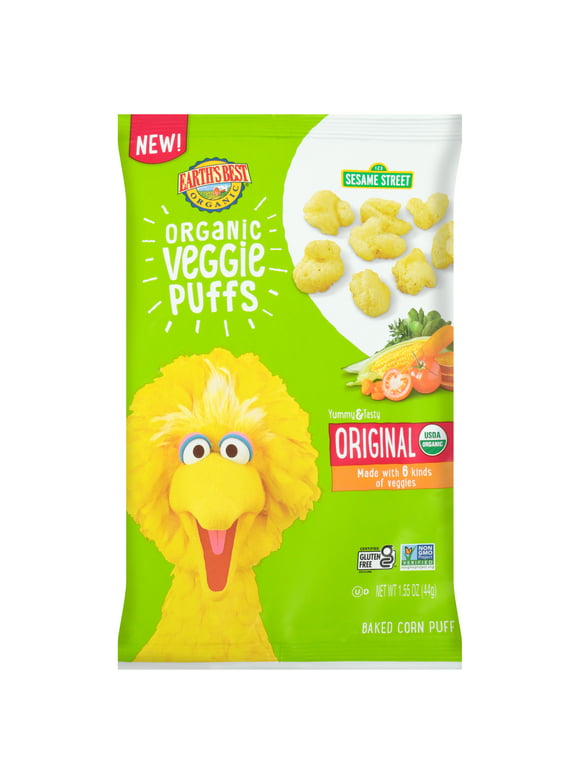 Earth's Best Organic Original Veggie Puffs Toddler Baby Snack, 1.55 oz Bag
