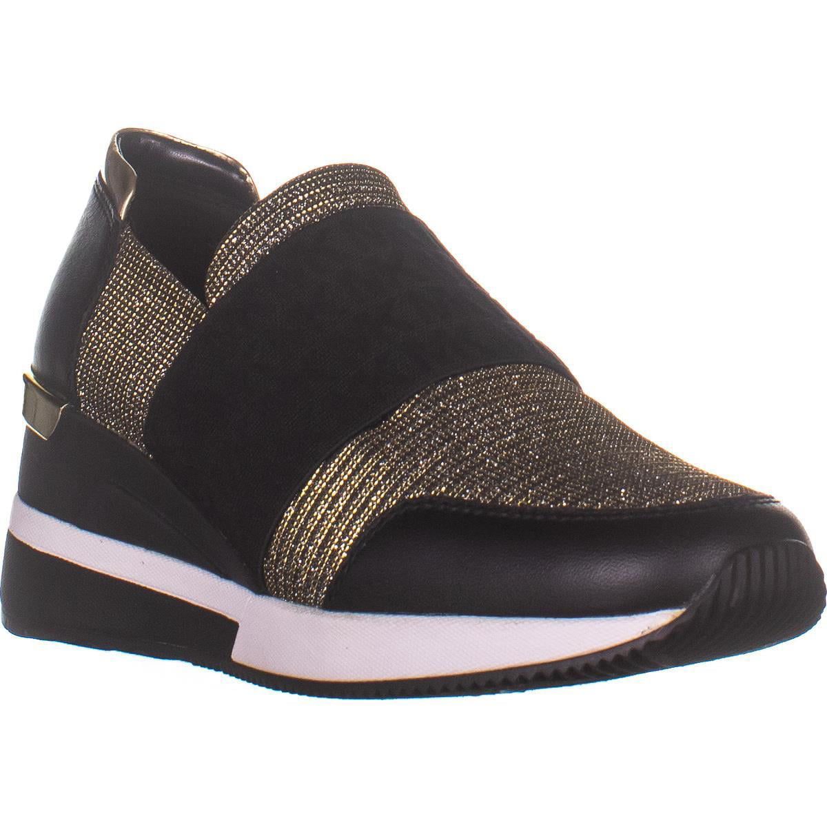 Womens MICHAEL Michael Kors Felix Fashion Sneakers, Black/Gold, 8.5 US ...