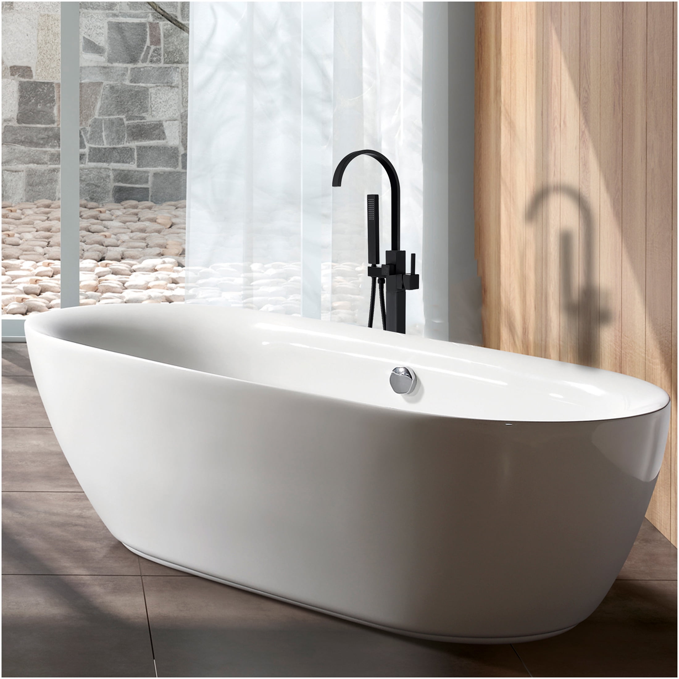 JERFIT Matte Black Freestanding Tub Filler with Hand Shower, 3.9 GPM Modern Bathtub Faucet