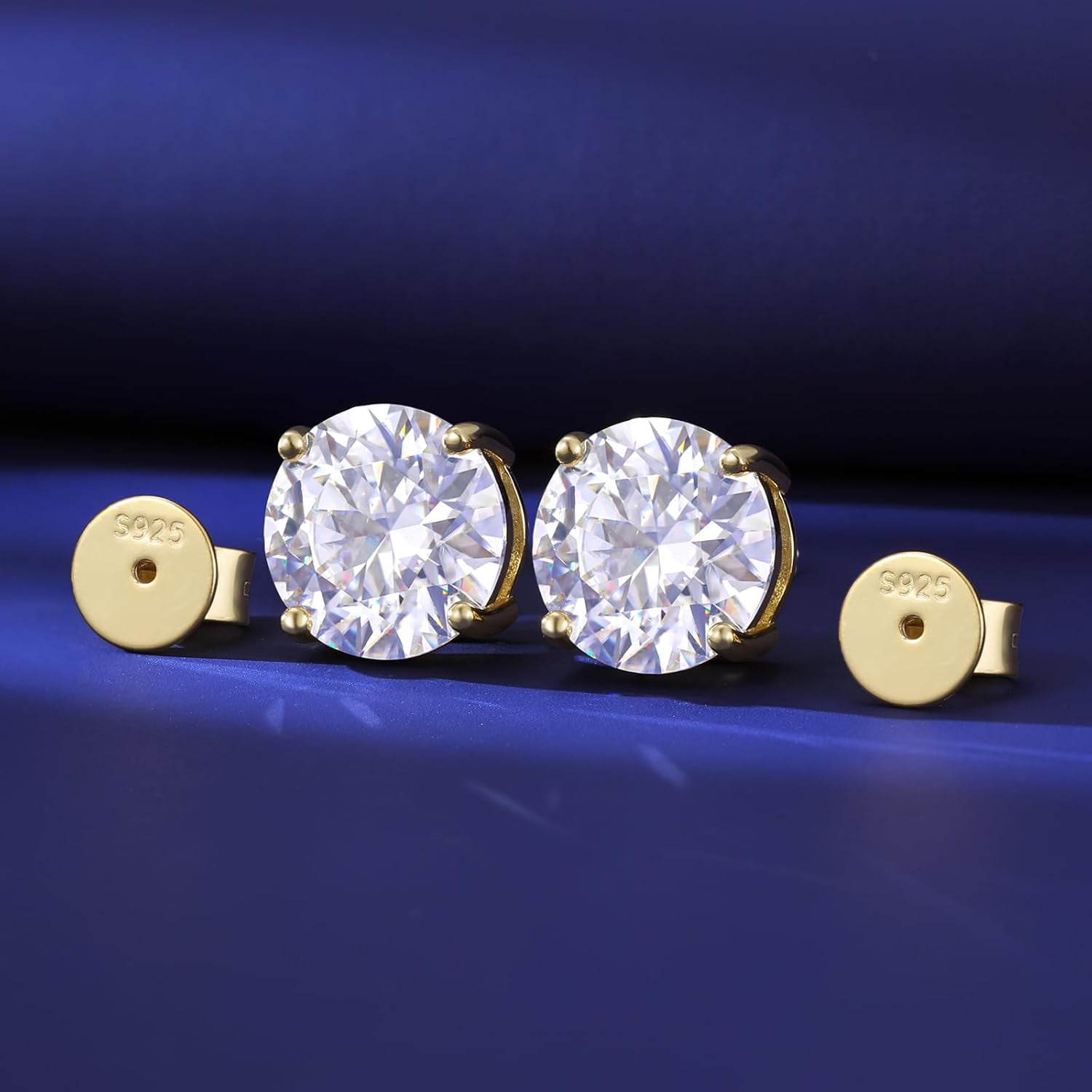 Moissanite Stud Earrings Screw Back 3-10mm 0.2ct-8.0ct 18K White Yellow Rose Gold Plated S925 Sterling Silver Round Cut D Color VVS1 Lab Created Moissanite Earrings for Women Men