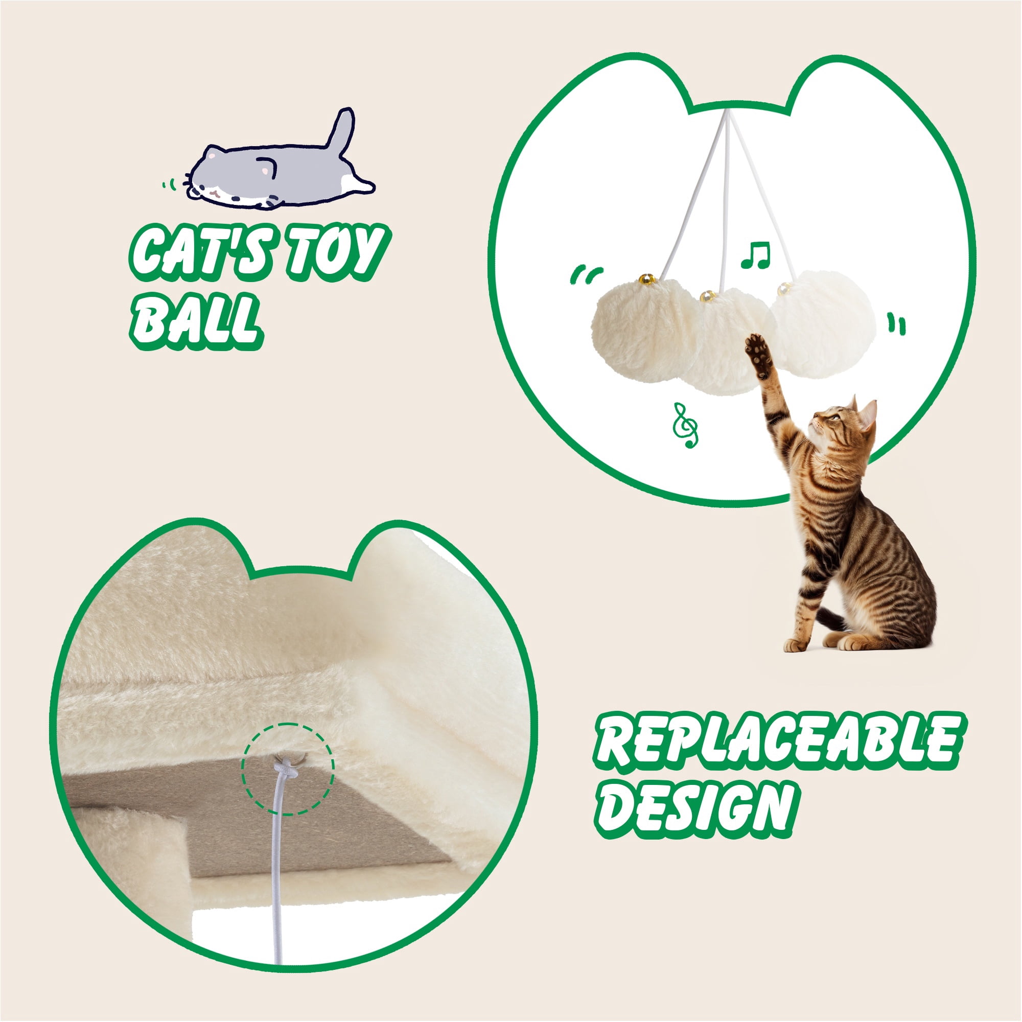 Merrland 81" Multi-Level Large Cat Tree Tower for Indoor Kittens, Cat Condo with Hammock & Sisal Scratching Posts, Beige