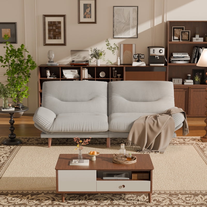 Lacoo 65"W Convertible Futon Sofa Bed with Five-level Adjustable Armrests,Corduroy Gray