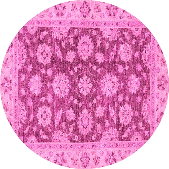 Ahgly Company Indoor Round Oriental Pink Traditional Area Rugs, 4' Round