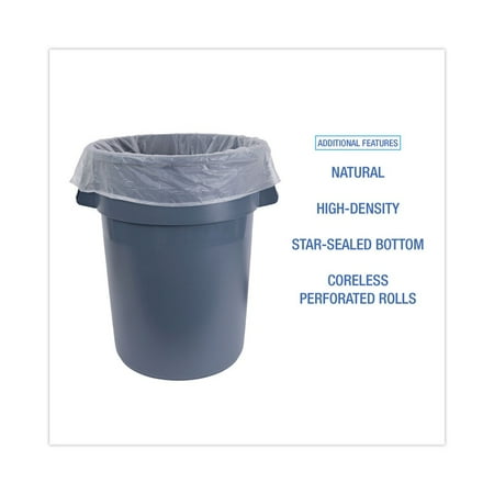 Boardwalk High-Density Trash Bag, 43x47, 56gal, 19mic Equiv., Natural, 25 Bag/RL, 6 RL/CT