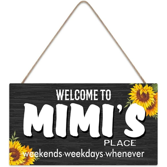 Mimi gifts Welcome to Mimi's Place Weekends Weekdays Whenever Wooden Home Decor for Grandma Hanging Decorative Wall Sign 12x4 inch