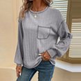 thumbnail image 2 of ATOYSOY Women's Fashion Solid Color Pullover Long Sleeve Tees Fall Winter Crew Neck Sweatshirts Pockets Casual Ribbed Shirts Outwear Knitted Sweaters Loose Tops Gray XL, 2 of 5
