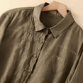 thumbnail image 5 of Shirts for Women Embroidered Floral Printed Turndown Collar Solid Color Long Sleeve Shirts with Pocket Khaki L, 5 of 6