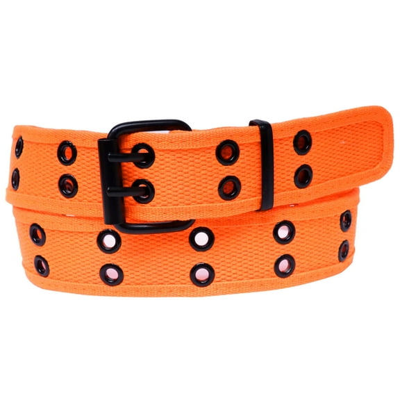 Neon Orange 2 Holes Row Metal Grommets Stitched Canvas Fabric Military Web Belt