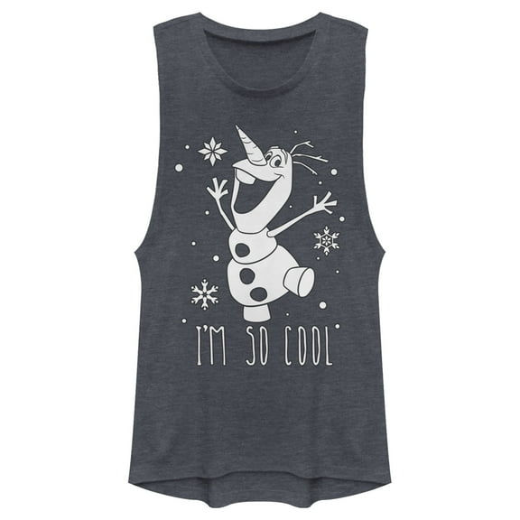 Junior's Frozen Olaf So Cool Festival Muscle Graphic Tee Denim Blue Heather Small