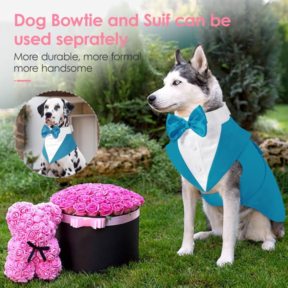 Dog Tuxedo for Large Dogs, Formal Dog Suit and Tie, Gentle Dogs Wedding Party Suit Bow Tie Shirt, Pet Wedding Outfit with Detachable Bowtie Collar for Christmas Halloween Dress Up