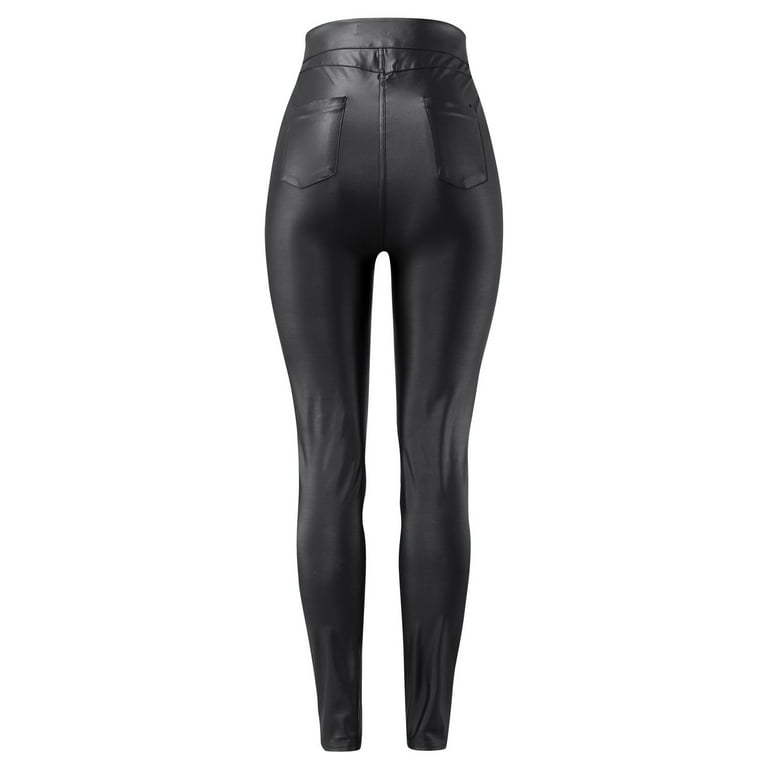 Jeans for Women Women Solid High Waist Zipper Pants Trousers Slim Pocket  Leather Pants Womens Jeans Black S 