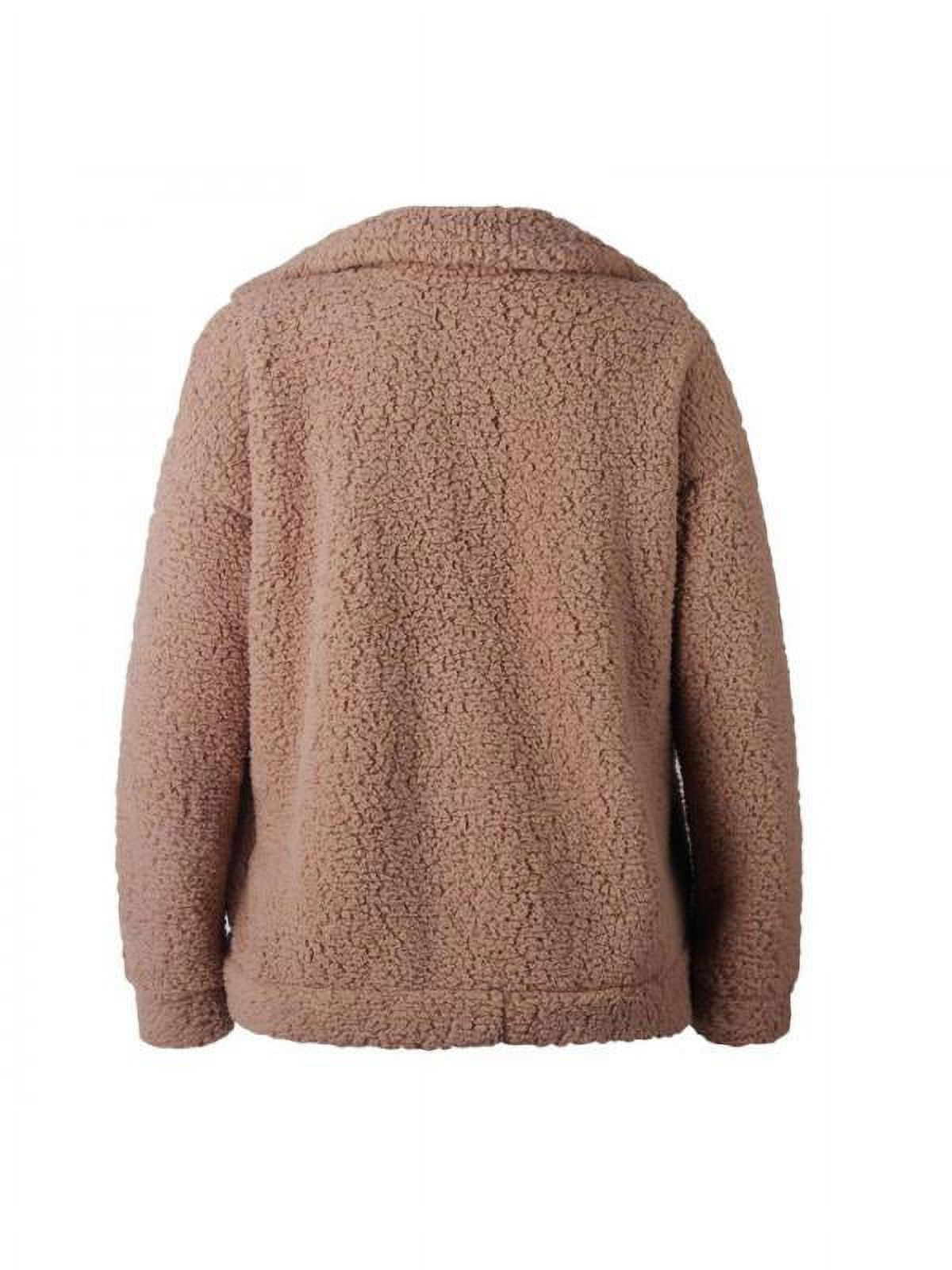 Women Fashionable Loose Lapel Cozy Jacket Coat Long Sleeve Autumn Winter Warm Zipper Plush Outwear - image 2 of 6
