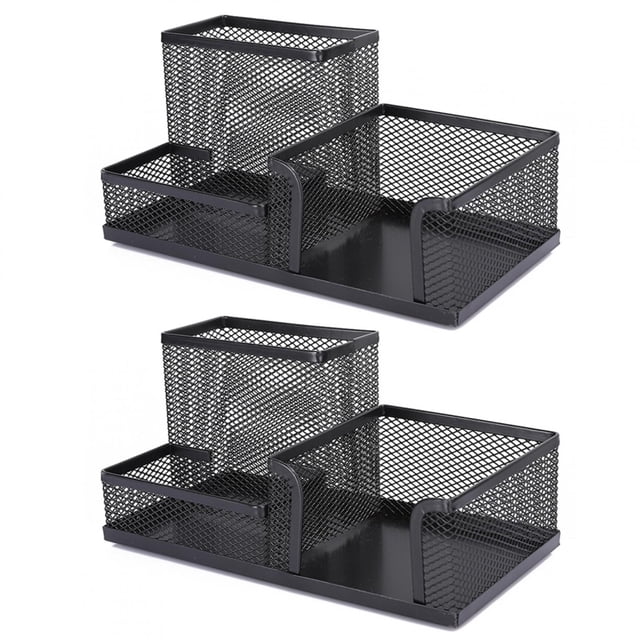 Delaman Pen Organizer 2pcs Iron Mesh Pen Holder Organizer Multifunction Desktop Storage Box School Office Supplies Office Tools