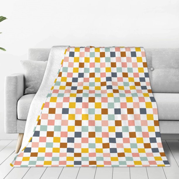 Balery Colorful Checkered 1 Manta de Felpa Suave y Acogedora – Cobija de Franela Aterciopelada para Cama, Lavable y Cálida para Sofá, Mascotas, Transpirable-80"x60"