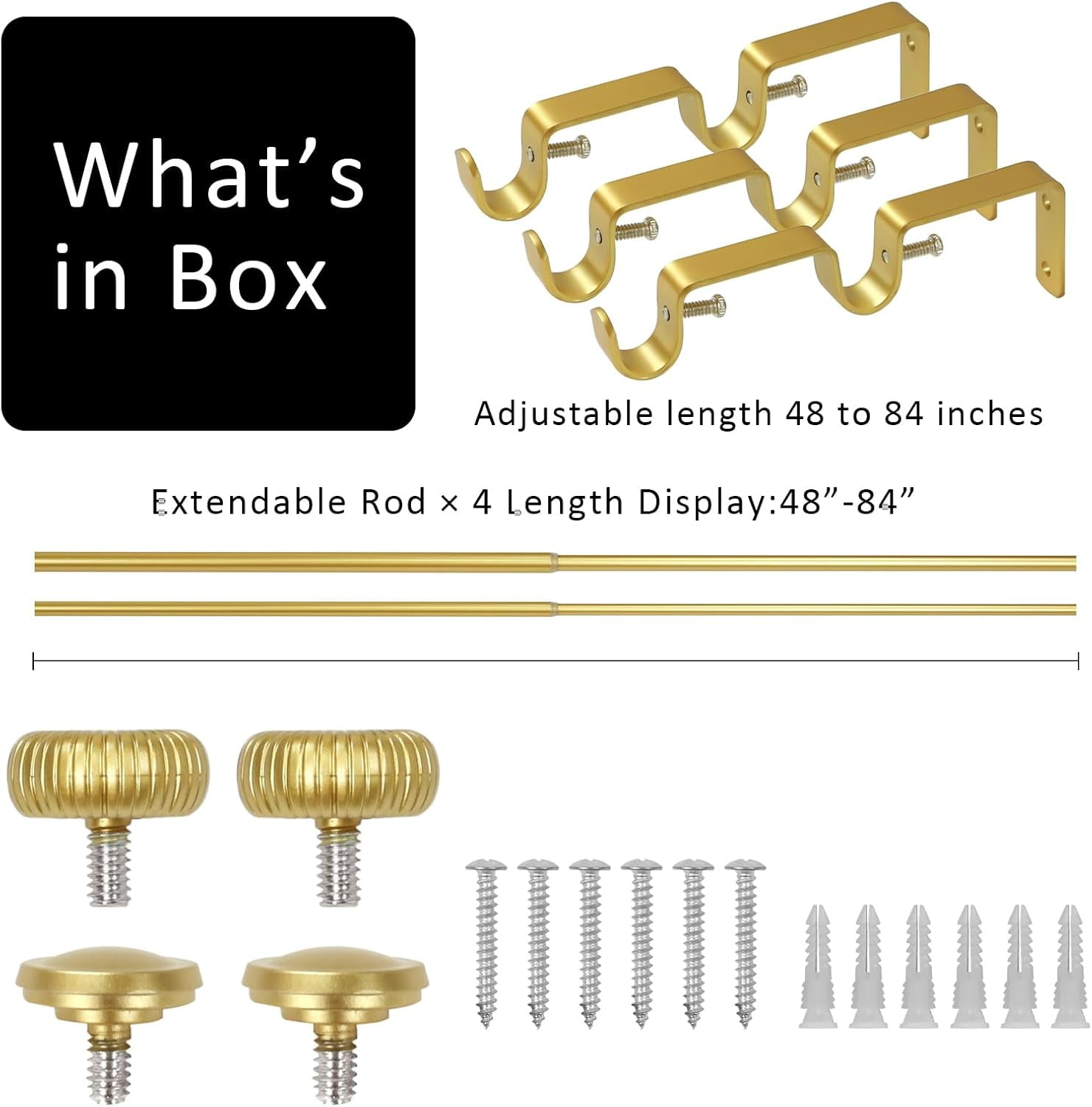eTeckram 5/8" Double Curtain Rod with Adette Finials,Gold,48‘’-84‘’