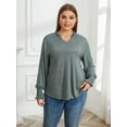 thumbnail image 3 of Ebukurty Plus Size Green Long Sleeve Top for Women V-Neck Soft Oversize T-shirts 1XL-4XL, 3 of 7