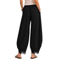 thumbnail image 3 of ShomPort Women's Cropped Pants Casual Lace-Hem Comfy Lightweight Drawstring Wide Leg Pants with Pockets, 3 of 7