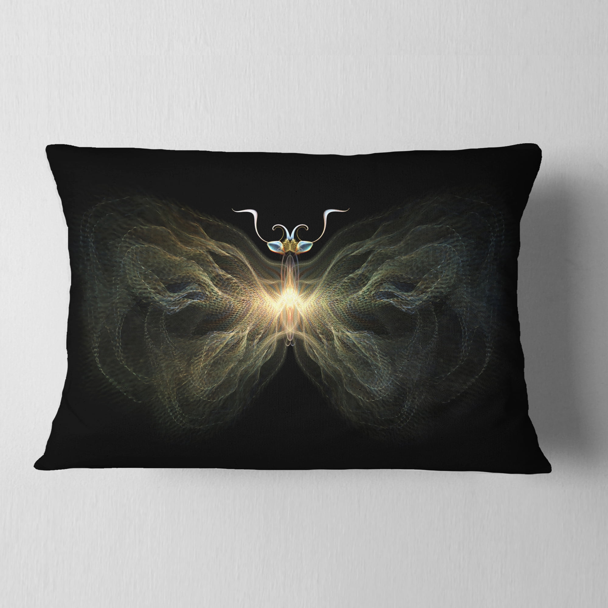 Designart Yellow Fractal Butterfly in Dark - Abstract Throw Pillow - 12x20