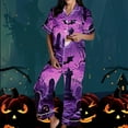 thumbnail image 2 of Feancey Halloween Pj Short Sets for Women Funny Pumpkin Print Sleepwear Short Sleeve Button Down Shirt and Pants Pajama Set with Pockets Purple M, 2 of 6
