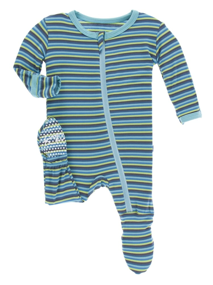 KicKee Pants Baby Boys Footie with Zipper Boy Anniversary Stripe