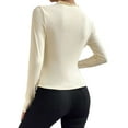 thumbnail image 3 of Deago Women's Pleated Long Sleeve Mock Neck T Shirts Casual Slim Fit Fall Tops Basic Business Work Tee (Beige, S), 3 of 6