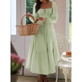 thumbnail image 4 of Women'S Bohemian Style Casual Resort Dress U-Neck Long Puff Sleeve A-Line Maxi Dress Green S, 4 of 9