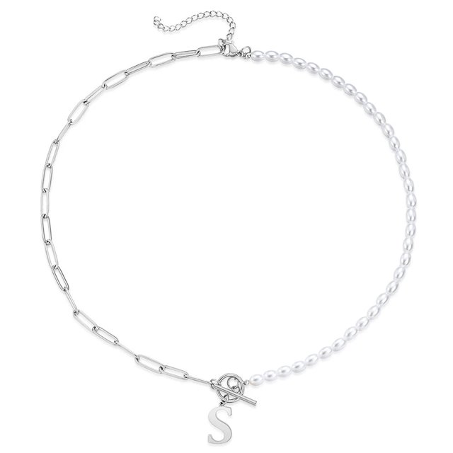 Vqysko-collar personalizado con inicial de media perla, medio Clip, letra delicada, colgante, cadena, novia, regalo personalizado para mamás