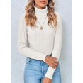 thumbnail image 5 of Suéteres de punto acanalado con cuello alto para mujer 2023 Otoño de manga larga suave clásico ajustado suéter Tops, 5 of 5