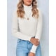 thumbnail image 5 of Suéteres de punto acanalado con cuello alto para mujer 2023 Otoño de manga larga suave clásico ajustado suéter Tops, 5 of 5