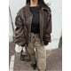 thumbnail image 5 of Chaqueta informal de piel sintética con cremallera para mujer, abrigo corto de manga larga con solapa Retro, ropa de abrigo de calle alta para otoño 2024, 5 of 5