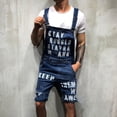 thumbnail image 2 of YLSDY Men's Slim Fit Bib Overalls Denim Ripped Funny Letter Print Distressed Jumpsuit with Pocket Pants Jeans Ripped Shorts Straight Type Overalls Dark Blue 4, 2 of 6