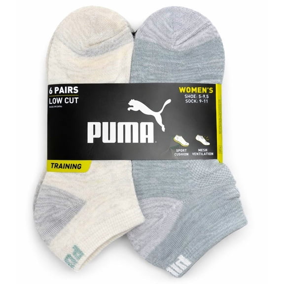 PUMA SOCKS WOMEN'S - LOW CUT 263 - FAYE - CREAM GREEN - SHOE SZ 5-9.5 -PACK 6
