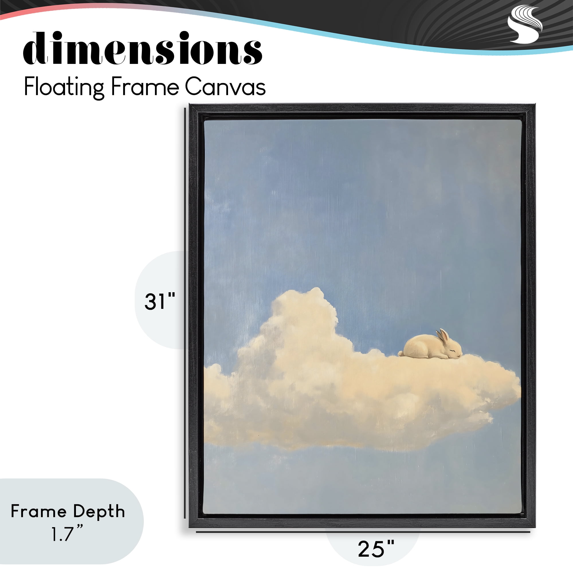 Stupell Industries Sleeping Bunny on Cloud Black Framed Floater Canvas Wall Art, design by The Prints Vibe