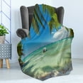 thumbnail image 4 of Tropical Soft Flannel Fleece Throw Blanket, Surreal Sea Surrounded by Palm Tree Leaves Scenic Nature Summertime, Cozy Plush for Indoor and Outdoor Use, 50" x 60", Fern Green Turquoise, by Ambesonne, 4 of 5
