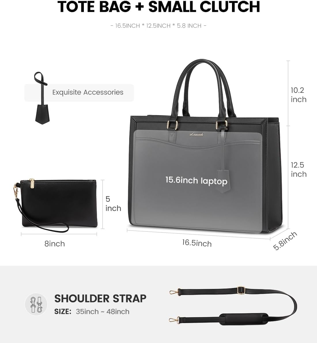 LOVEVOOK Laptop Tote Bag for Women, Office Work Bag Briefcase fit for 15.6 inch Laptop, Large Capacity Teacher Bag Handbag