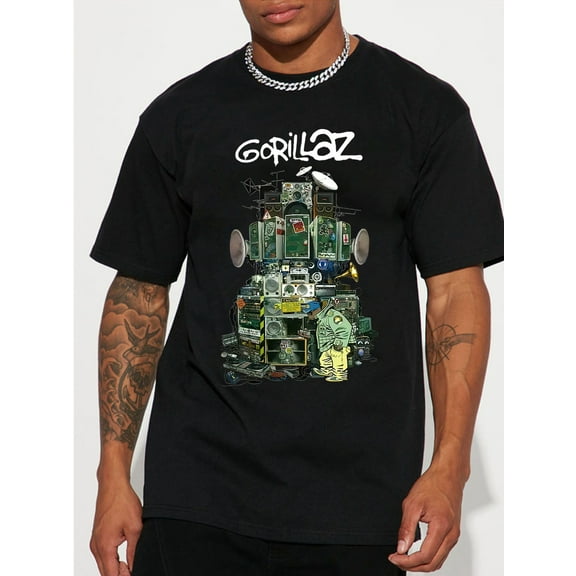 1pc Men'S Casual Cotton T-Shirt with Gorillaz Graphic, Short Sleeve Round Neck Top for Sports and Leisure, Summer Regular Fit Tee