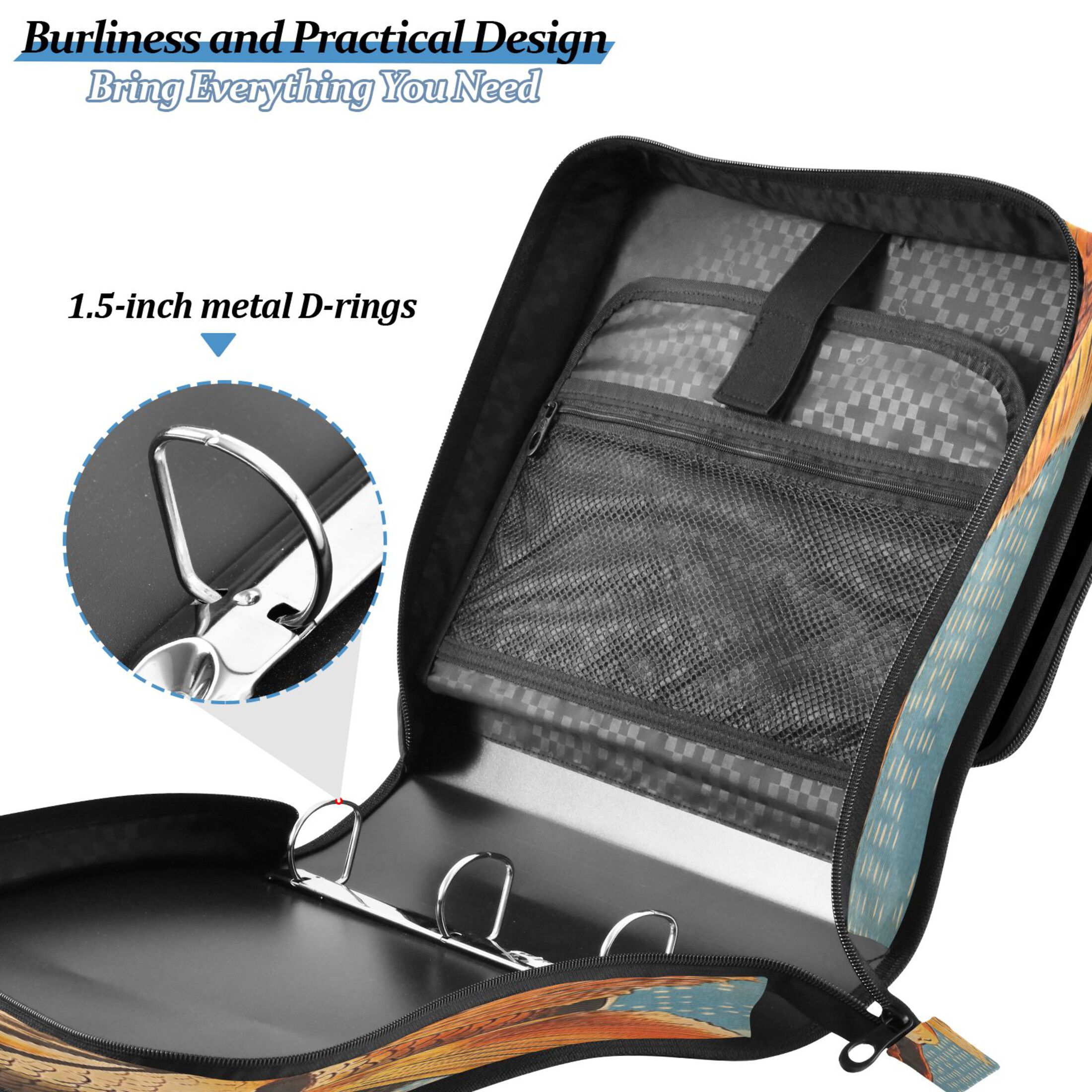 YAZAOO Zipper Binder trapper keeper Documents Organized Design Golden Fish in A Dreamy Blue Ocean Printed