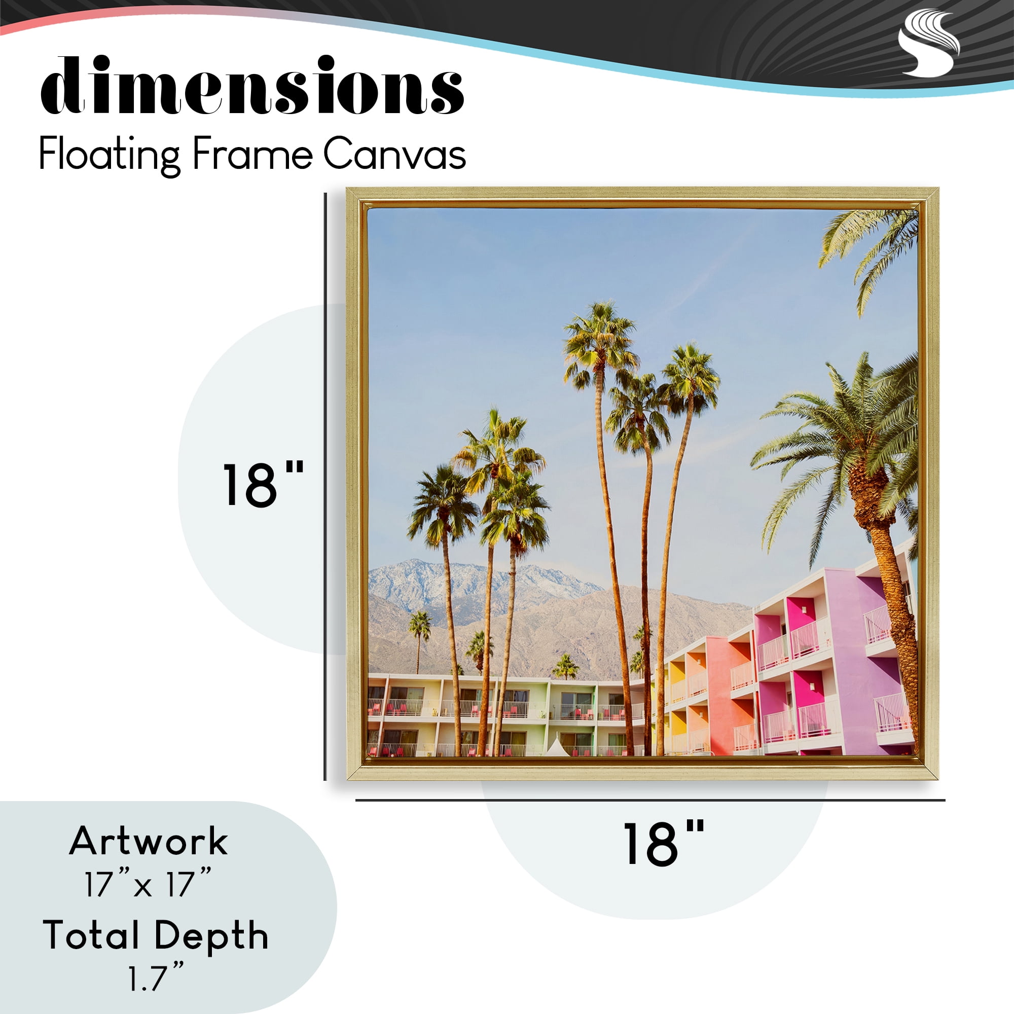 Looming Palms over Resort Gold Framed Floater Canvas Wall Art, design by LISH Creative