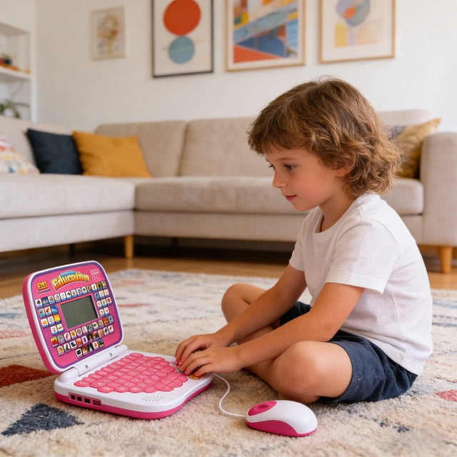 English Learning Laptop Toy for Kids – Realistic Notebook Computer Model, Keyboard + Portable Typing Toy, Educational Modes, Develops Typing & Language Skills, AA