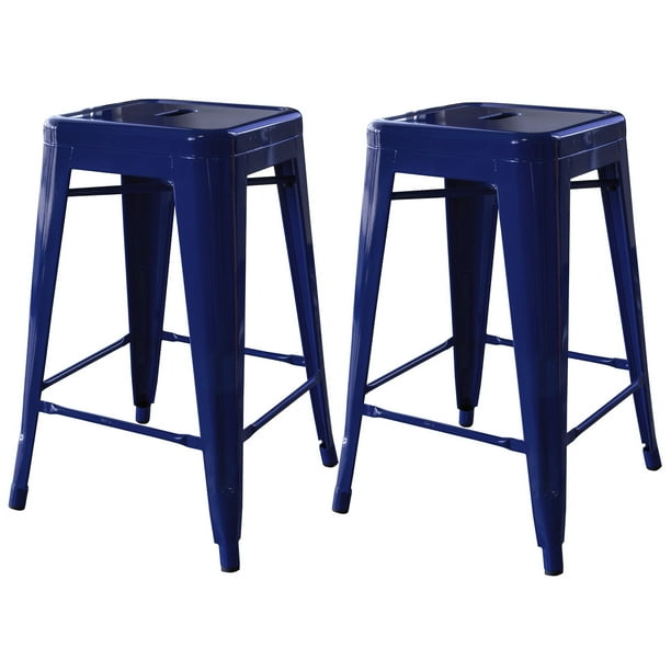 AmeriHome 3 Piece 24inch Blue Finish Metal Backless Bar Stools