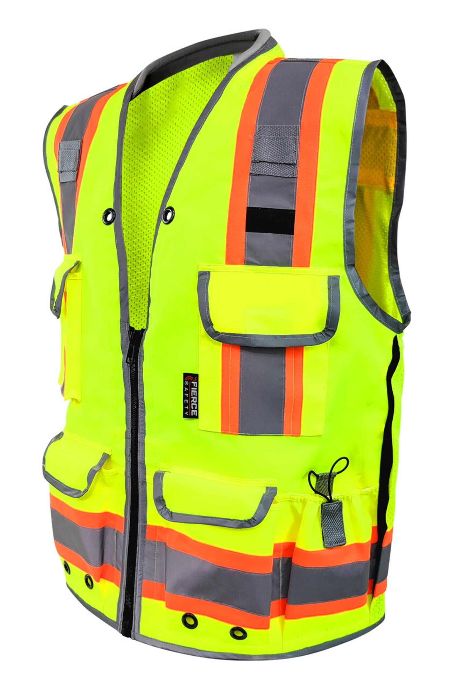 Fierce Safety Class 2 Lime Heavy Duty Vest Tablet Pockets and Neck Padding