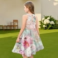 thumbnail image 7 of Abcomgle Summer Dress for Girls 7-8 Casual Halter Neck Sleeveless Midi Dress Floral Print A-line Sundresses Holiday Swing Skirt 7-8 Years,Pink, 7 of 7