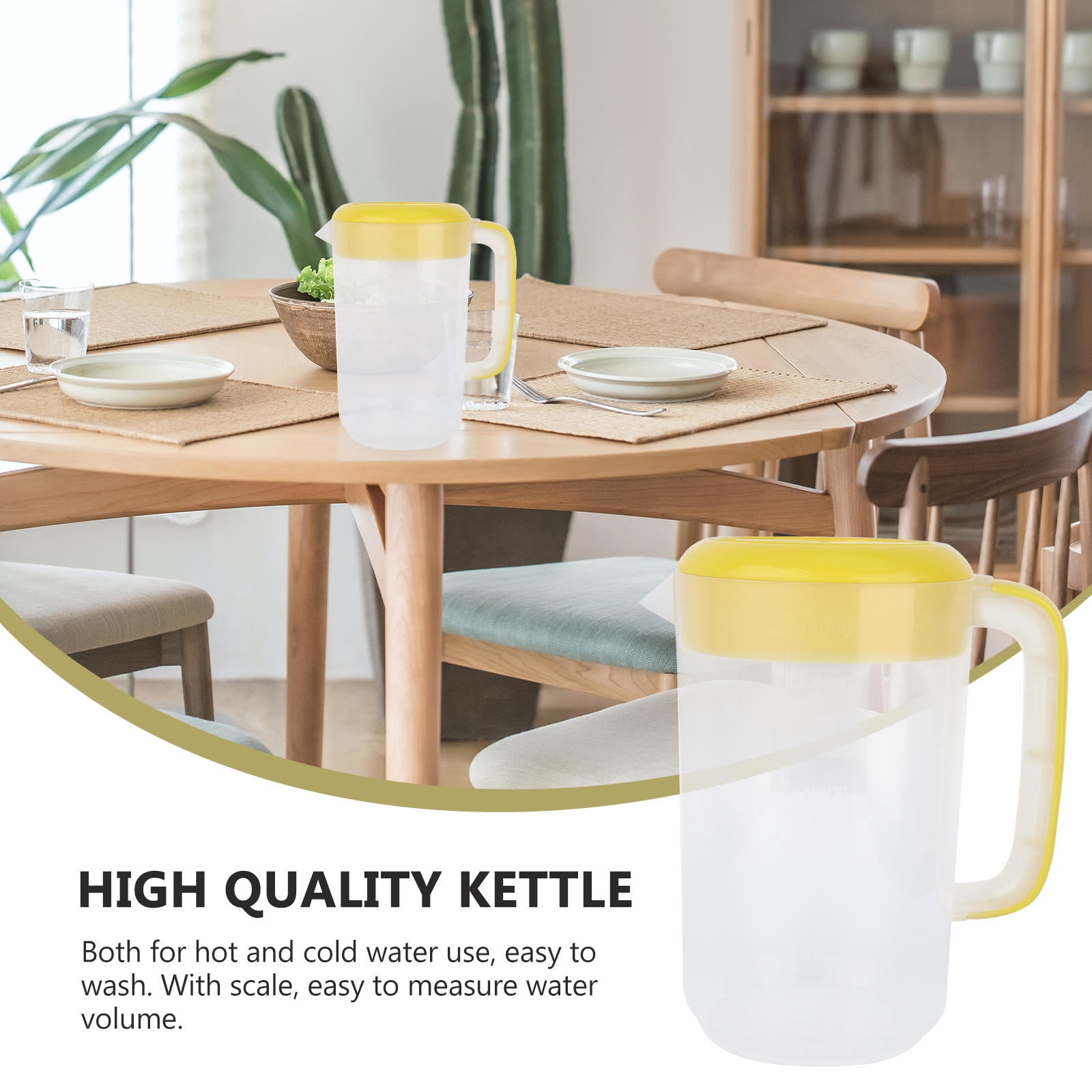 Homoyoyo Large Yellow Plastic Pitcher with Lid, PP Material, Ideal for Home, Cafe, Outdoor, and Daily Beverage Serving