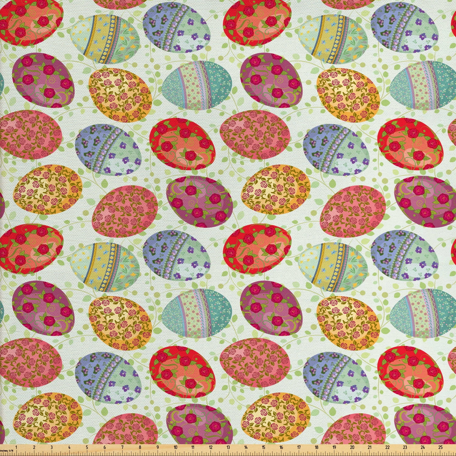 Easter Fabric by The Yard, Traditional Eggs Painted with Flowers