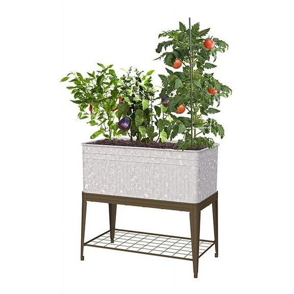 Panacea Elevated Planter Box with Legs, Aged Galvanized Vintage Stand, Large Garden Planter